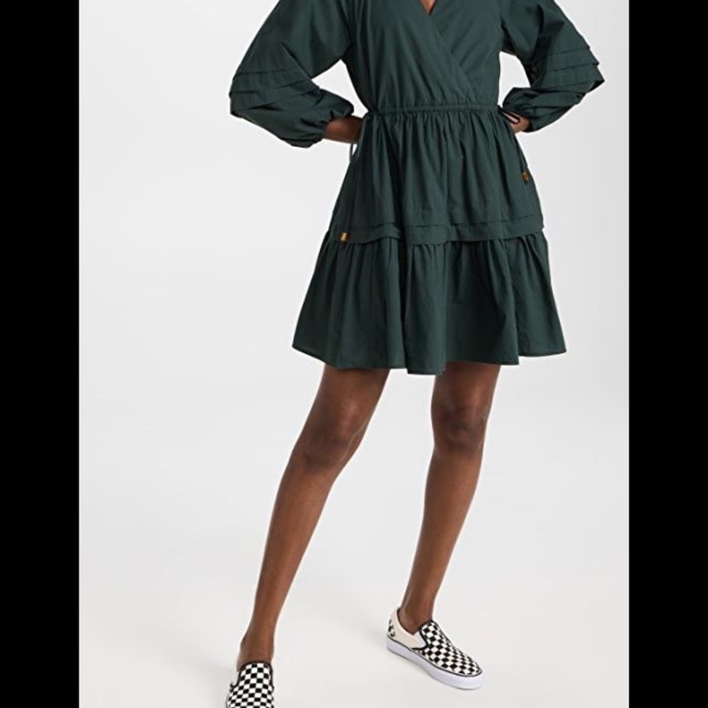 Madewell Green Crinkle Poplin Puff Sleeve Wrap dress 3X